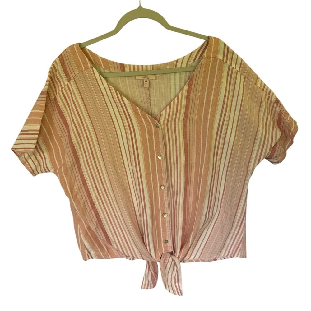 PLUS SIZE Como Vintage Pink and Cream Striped Blouse size XXL